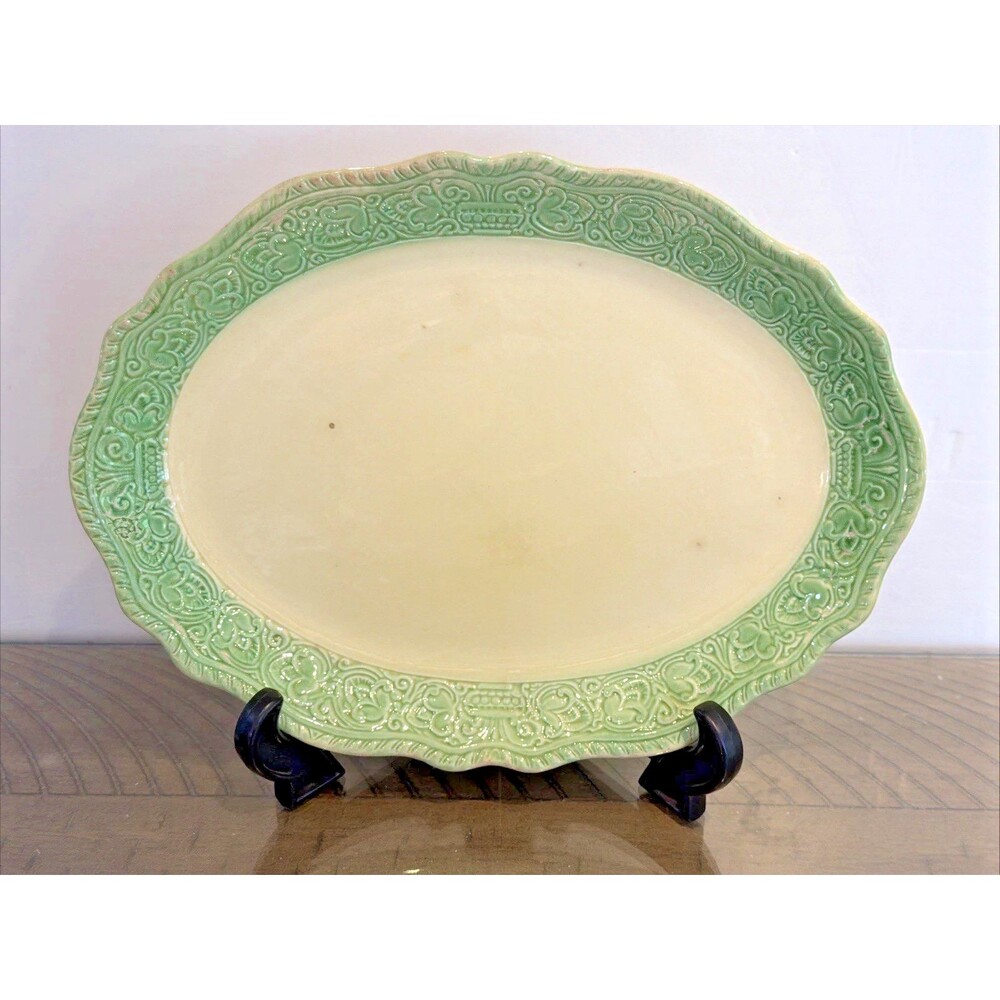 Homer Laughlin OLD ROMAN Porcelain green Embossed Rope Scroll 11" OVAL PLATTER